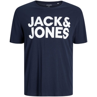 Herren Jack & Jones Logo T-Shirt Plus Size | Rundhals Kurzarm Shirt | Übergrößen Shortsleeve JJECORP, Farben:Navy, Größe:3XL