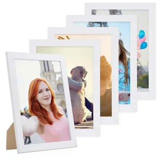 PHOTOLINI Bilderrahmen 5er Set breite Rahmen mit bruchsicherem Acrylglas für Fotos & Poster, für 5 Bilder (5er Set), im modernen Stil für Ihre stilvolle Wanddekoration weiß 21 cm x 30 cm | 5er Set
