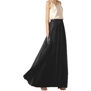 iyoimono Damen Langer Tüllrock 3 Lagen Tüll Maxiröcke Elegante Hochzeit Röcke(Schwarz,XL) - XL