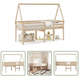 The Living Store Hochbett mit Dach 80x200 cm Massivholz Kiefer - Braun