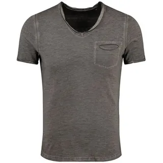 Key Largo T-Shirt Soda vintage Look uni Basic T00619 V-Ausschnitt unifarben kurzarm slim fit grau M