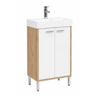 Schildmeyer Laguna Waschtisch, Eiche Landhaus/Kreideweiß, 150409, 50 x 36 x 86,35 cm