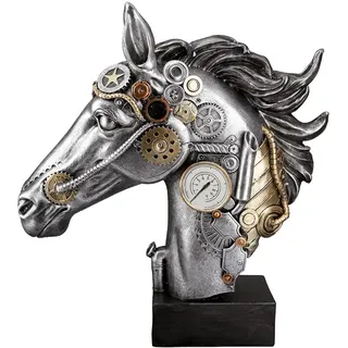 Casablanca modernes Design Casablanca Deko Skulptur Figur Steampunk Horse aus Kunstharz - Accessoires Wohnzimmer - Geschenk - Farbe: Silber Kupfer - Höhe 34 cm
