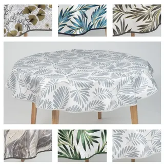 Laro Wachstuch-Tischdecke rund 140 cm Grau Weiß