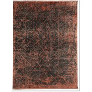 Aureon Teppich 300 x 250 cm – 100% Wolle mit Seidenhaptik, maschinell gewebt, modern geometrisch in Orange Grau - Orange/Grau