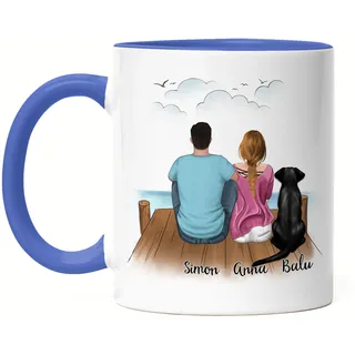 Kiddle-Design Pärchen mit Hunden Tasse Blau Personalisiert Hundebesitzer Geschenk Hundeliebhaber Paar Hund Dog Mom Dad Hundemama Hundepapa