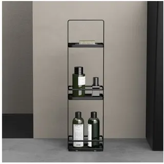 doporro Duschregal stehend, Badregal schmal aus Metall, 3 Ebenen Badezimmerregal freistehend, Duschablage ohne Bohren für Bad, Dusche und WC, Schwarz, Reglo-02