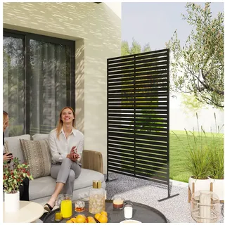 Outsunny Paravent 3-teilig 122 x 198 cm Freistehend in Lamellen (Raumteiler, 3 St., Trennwand), aus Stahl, für Garten, Balkon, Terrasse, Schwarz schwarz