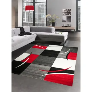 CARPETIA Kurzflor Teppich Karomuster Rot Grau Creme Schwarz 80x150 cm | Weich, pflegeleicht, strapazierfähig und allergikergeeignet, OEKO-TEX geprüft, schadstofffrei, für Fußbodenheizung