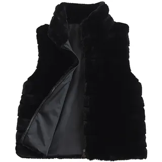 Kurz Kunstpelze Weste Damen Einfarbig Steppweste Ärmellose Fellweste Warme Pelzmantel Winterjacke Reißverschluss Pelzweste Winter Kunstfell Jacke Faux Fur Mantel Große Größen Felljacke Pelzjacke - S