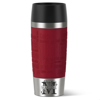 Emsa Isolierbecher 360ml mit Gravur Monogramm/Buchstabe (+ Name) Travel Mug Manschette rot, personalisierter Kaffeebecher Teebecher, Motiv MO1