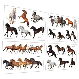 DECOMELODY Pferde Wandtattoo aus Selbstklebendem Pvc für Schlafzimmer und Kinderzimmer Kreative Wanddekoration mit Niedlichen Pferde Motiven 4 Bögen Langlebige Wandsticker