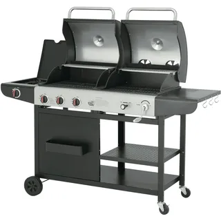 Tarrington House 3 Hauptbrenner Gas- und Holzkohle-Kombigrill, Grillfläche 42 x 44 cm, fahrbar, Schutzabdeckung, Stahl, schwarz