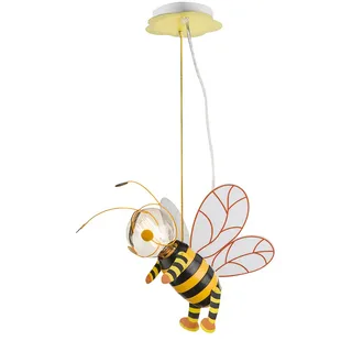 Hängelampe Kinderzimmer Pendelleuchte Biene LED Schlafzimmerlampe Junge Mädchen, Metall schwarz gelb, LED 7W 700lm 2700K warmweiß, LxBxH 36x25x120 cm