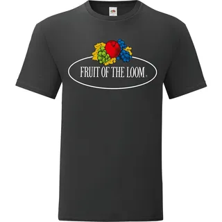 Fruit of the Loom Iconic 150 T-Shirt mit Vintage-Logo auf der Brust, schwarz - Vintage-Logo groß, L