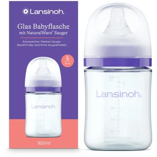 Lansinoh Glas Babyflasche mit NaturalWave Sauger S, 160 ml | Glasflasche für Babys ab 1 Monat, Anti-Kolik-Ventil, kratzfestes Premiumglas, auch für Stillbabys geeignet