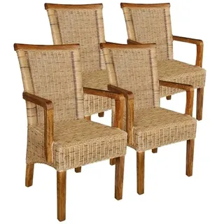 Casamia Rattanstühle Set 4 Stück Esszimmerstühle mit Armlehnen tabacco Perth Korbstuhl Rattan Sessel : ohne Sitzkissen