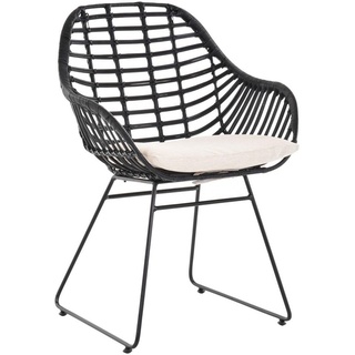 Krines Home Esszimmersessel »Rattan Retro Sessel mit Armlehne 50er Korbsessel Retro-Stil Korbstuhl Esszimmer Armlehnstuhl« (Sessel nach Auswahl ohne oder mit Polster), Eisen Gestell schwarz