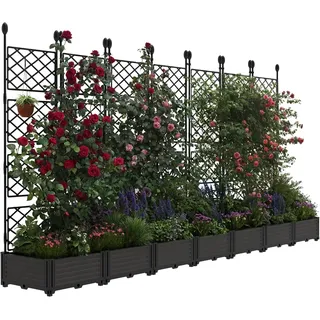 Hochbeet mit Rankgitter & Sichtschutz, Verstärkte Konstruktion, Modulares Vertikal-Pflanzsystem für Kletterpflanzen & Gemüse, Wetterfest & Freistehend, 7 Module, 294 x 160 cm