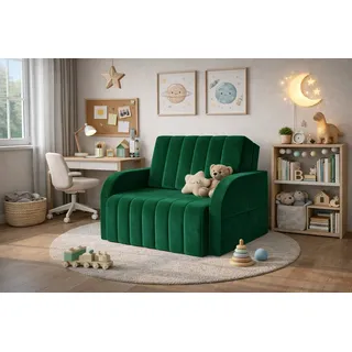 MOEBLO Kindersofa aus Samtstoff MONTANA 80, mit Bettfunktion Schlafsofa mit Bettkasten Sessel mit Schlaffunktion Schlafsessel Sofa Sessel Jugendsofa Schlafsofa 1-Sitzer Gästebett, mit Relaxfunktion grün