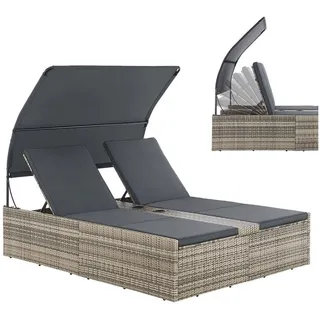 Juskys Syros Polyrattan Doppelliege Grau-meliert