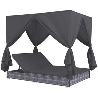 Best Möbel Outdoor-Lounge-Bett mit Vorhängen Poly Rattan Grau Wohnraum&Garten 325401