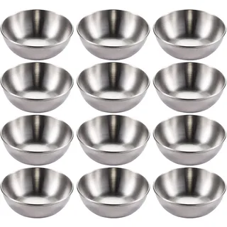 12 Stücke Saucenschälchen Edelstahl Snack Dip Schalen Kleine Schälchen Dipschälchen Set Dipschalen Snackschalen Gewürzschalen Silber Sushi Teller Sauce Schüssel für Tapas Dessert -3.14inch/8cm