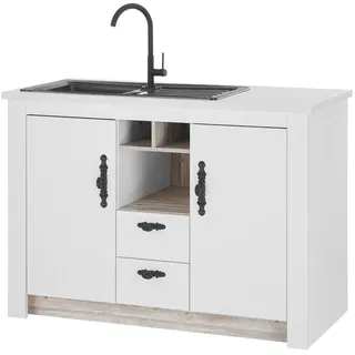 Furn.Design Küchenschrank, Weiß, Holzwerkstoff, Nachbildung,Pinie, Holz Optik, 2 Fächer, 2 Schubladen, Rechteckig, 129x92x60 cm, FSC 100%, Küchen, Küchenmöbel, Küchenschränke, Küchenunterschränke