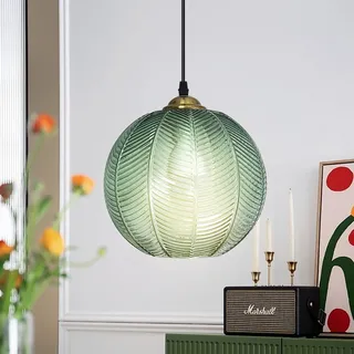 KOSHSH Pendelleuchte Glas 3 Flammig,Glas Pendelleuchte Grün,Hängelampe Glas,Verstellbare Hängeleuchte Esstisch Küche, Esszimmer, Wohnzimmer, Bauernhaus (1LIGHT)