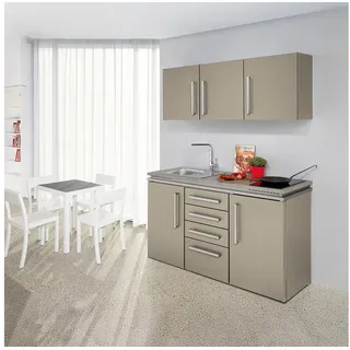 Stengel Küchenzeile 150 cm LUCA Küchenblock aus Metall mit E-Geräten, Singleküche, Küchenblock mit Spüle, E-Geräten: Kühlschrank, Induktionskochfeld