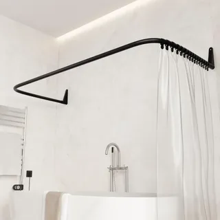 ERICA Duschvorhangstange L-Form 4-in-1 160 x 65 cm schwarz