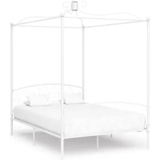 The Living Store Himmelbett-Gestell Weiß Metall 140 x 200 cm - Weiß