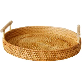 Runder, Handgeflochtener Servierkorb Aus Rattan, Tablett Für Brot, Obst, Dessert, Durchmesser 28 Cm, Höhe 4 Cm
