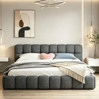 PRTECY Polsterbett Bubble Bett 140 x 200 cm Doppelbett mit Lattenrost und weicher Rückenlehne Flachbett Gästebett Jugendbett für Schlafzimmer und Gästezimmer(Ohne Matratze) (Gris, 140 x 200 cm)