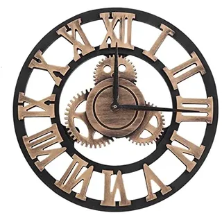 EBTOOLS 3D Vintage-Gang-Wanduhr, Metall Wanduhr Vintage handgefertigte römische Ziffer Wanduhren für Wohnzimmer Restaurant Büro Bar Küche(30cm-Rich Copper)