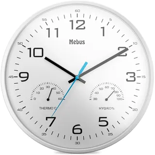 MEBUS Moderne Quarz-Wanduhr 30,0 cm 16181 weiß