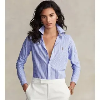 Polo Ralph Lauren für Damen. 211664416002 Oxford-Strickhemd mit blauen Streifen (M), Lässig, Baumwolle, Langarm