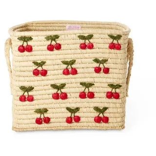 rice Aufbewahrungskorb Handgefertigter Raffiakorb mit Kirschmotiv Tragegriffen 30 x 30 x 25