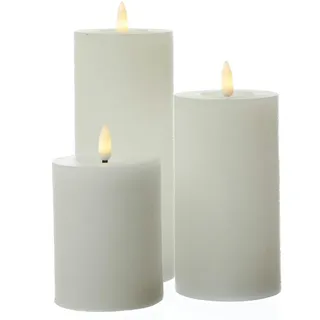 MARELIDA LED Kerzenset LINA Rustik Optik Echtwachs 3 Größen Timer weiß 3er Set