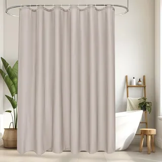 EurCross Überlänge Duschvorhang 220 Länge Textil Stoff Wasserdichtes Duschvorhänge, Sandfarben Anti Schimmel Waschbar Badevorhang 180x220 cm mit 12 Ringen