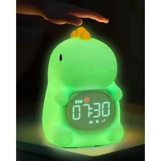 Yiliaw Dinosaurier Kinderwecker mit Nachtlicht – Schlaftrainer & Aufwachuhr, wiederaufladbare Silikonlampe für Schlafzimmer, Perfekter Schlafbegleiter für Jungen & Mädchen