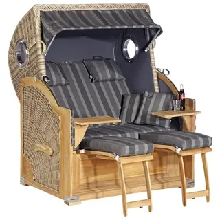 SUNNY SMART Strandkorb »Rustikal«, BxHxT: 140 x 160 x 95 cm, Dreiviertelllieger, weiß/teak - weiss