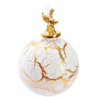 BRUBAKER Weihnachtsbaumkugel Premium Weihnachtskugel Hirsch auf Marmor Kugel Weiß Gold (1 St), 10 cm Baumkugel mit Hirschkopf Figur - Glas Dekoration in Marmor-Optik goldfarben|weiß