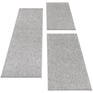 Carpettex Kurzflor-Bettumrandung Unicolor - Einfarbig, Höhe 7 mm, (Bett-Set, 3-tlg., Bettvorlage), Schlafzimmer Teppich Bettumrandung Läufer Set 3 teilig grau 2 St. x 80 cm x 100 cm | 1 St. x 80 cm x 250 cm