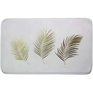Dusch- Badewannenvorleger Mikrofaser - Kuschelig weich & rutschfest - 3 Blätter Design, weiss/gold, 45x75 cm - Waschmaschinenfest