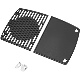GFTIME 32 x 48cm Gusseisen Grillrost & Grillplatte Set für Enders Urban, Urban Pro, Explorer, Explorer Pro Gasgrill, Massives Gusseisen Wendeplatte, Ersatzteile Grillpfanne für Enders 2075, 2 Stück