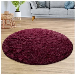 TT Home Teppich Diele, Esszimmer, Flur, Schlafzimmer, Wohnzimmer, Rund, Höhe: 37 mm, Teppich Wohnzimmer Hochflor Langflor Weich Soft Modernes Einfarbiges D lila Rund | 80 cm x 80 cm x 37 mm
