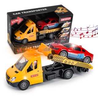 CELMAN Abschleppwagen Spielzeug mit Rennwagen Sound und Licht, Multifunktionaler Transporter LKW Push and Go Spielzeug Geschenk für Kinder 3 4 5 6 7 8 Jahre