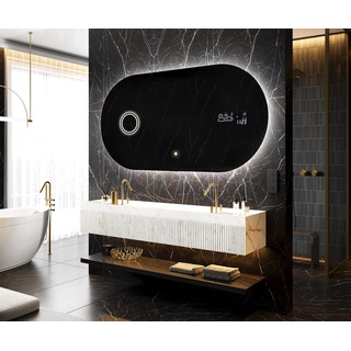 Artforma Oval Form Badspiegel mit LED Beleuchtung 200x80 cm | Moderner Industrial Wanspiegel Beleuchtet Nach Maß | POK229 | Wählen Sie Zubehör | Lichtspiegel Badezimmerspiegel