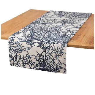 SCHÖNER LEBEN. Tischläufer Tischläufer Korallen blau natur 40x160 cm Baumwolle, handmade blau